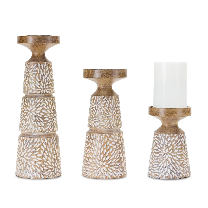 Weekend Offers That Dazzle Etched Candle Holder with Wood Grain Design (Set of 3)