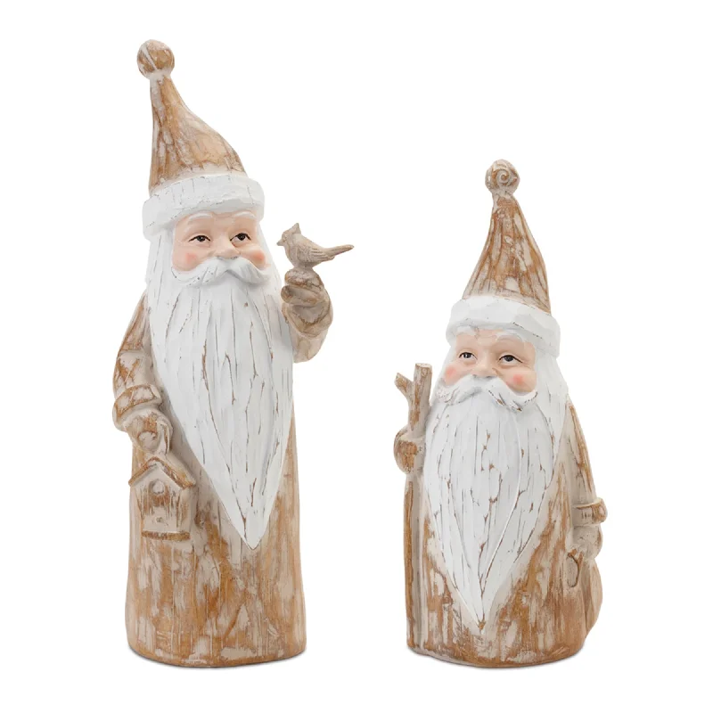 Weekend Offers That Please Carved Woodland Santa with Bird Figurine, Set of 2