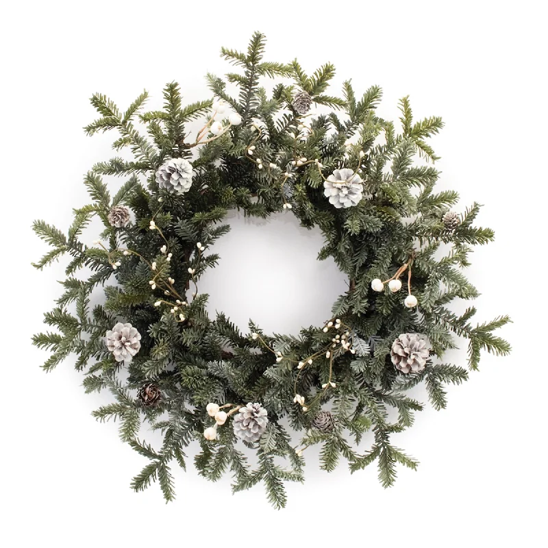 Low Cost Frosted Pine Cone Berry Wreath 27"D