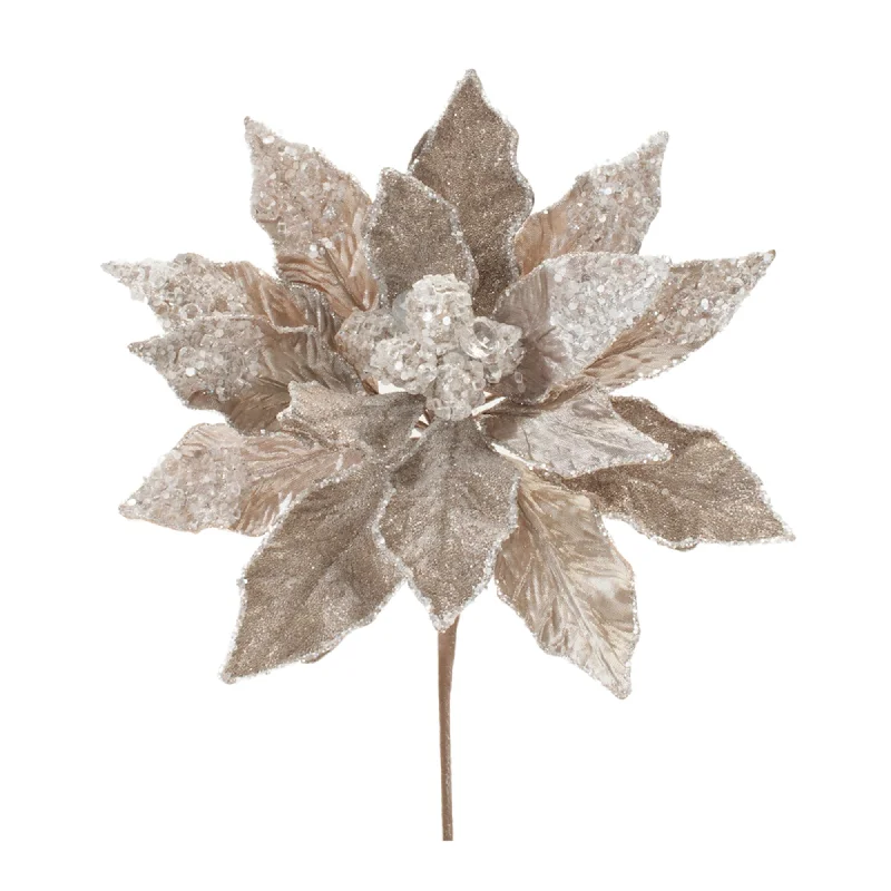 Weekend Deals to Make You Smile Beaded Silver Poinsettia Flower Stem, Set of 2