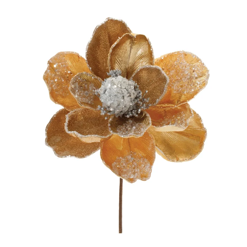 Extra Savings Beaded Gold Magnolia Flower Stem, Set of 2