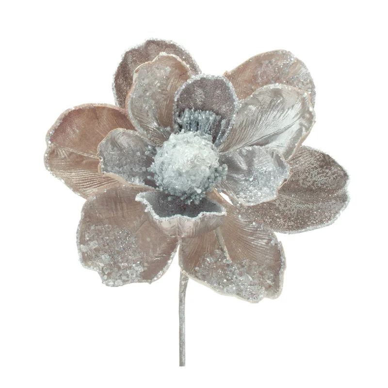 Weekend Specials Just for You Beaded Silver Magnolia Flower Stem, Set of 2
