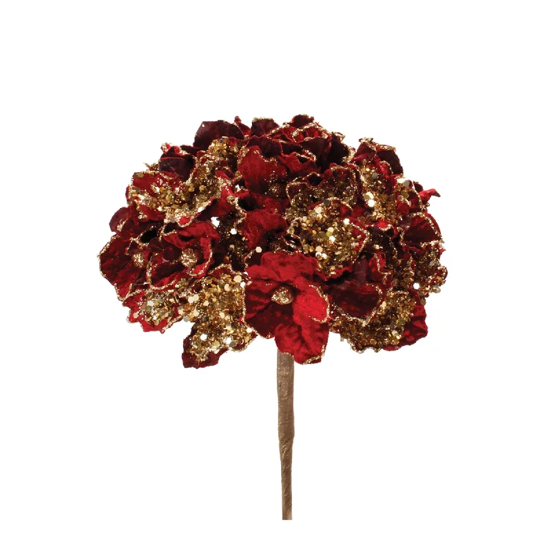 New Deal Beaded Burgandy Hydrangea Flower Stem, Set of 2