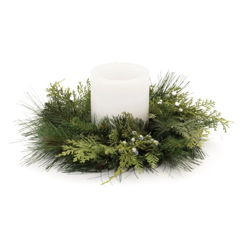 Exclusive Deal Mixed Pine Juniper Candle Ring, Set of 2