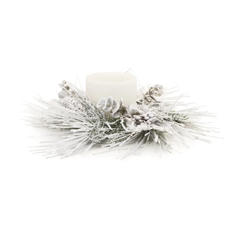 Flash Sale Flocked Mixed Pine Eucalyptus Candle Ring 24.5"D