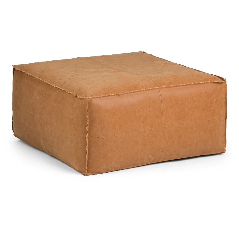 Value Deals Ascendant Faux Leather Square Pouf with Top Stitching Detail