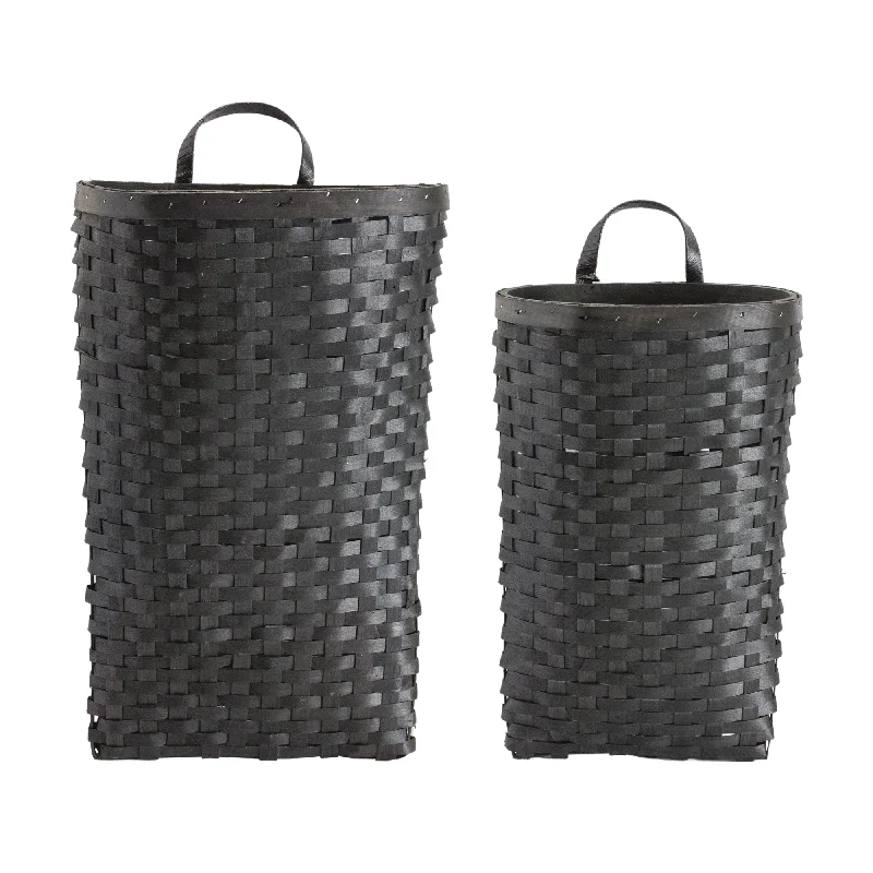Extra Discount Black Woven Wood Wall Basket, Set of 2