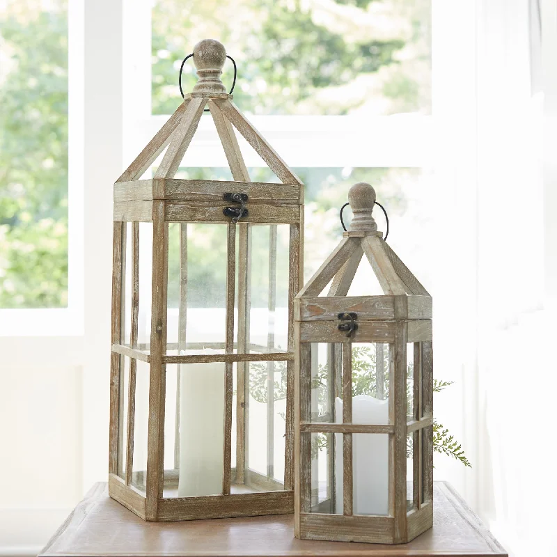 Reduced Prices Contemporary Light Wood Floor Lantern, Set of 2