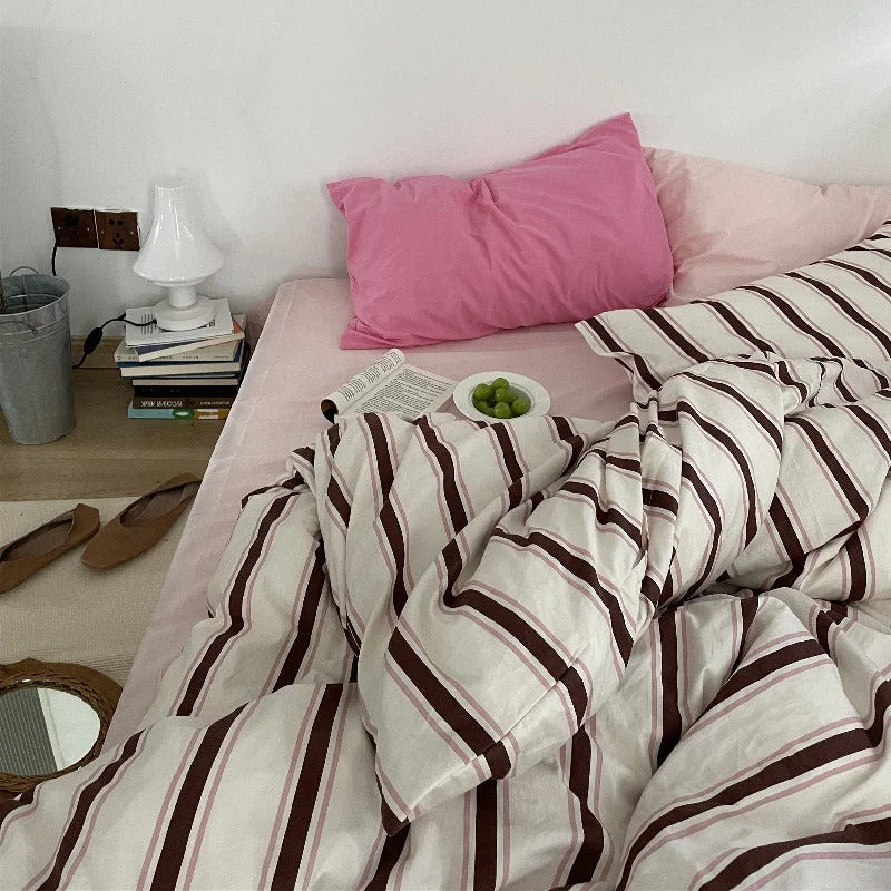 Limited Offer Cozy Washed Cotton Striped Duvet Cover