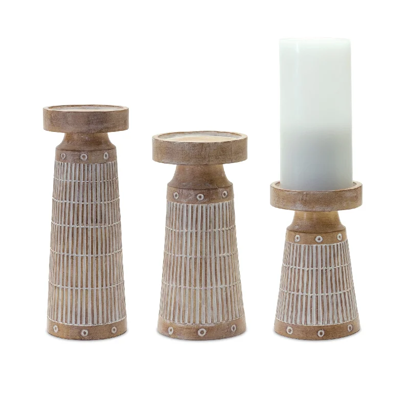 Super Savings Etched Wood Design Candle Holder, Set of 3