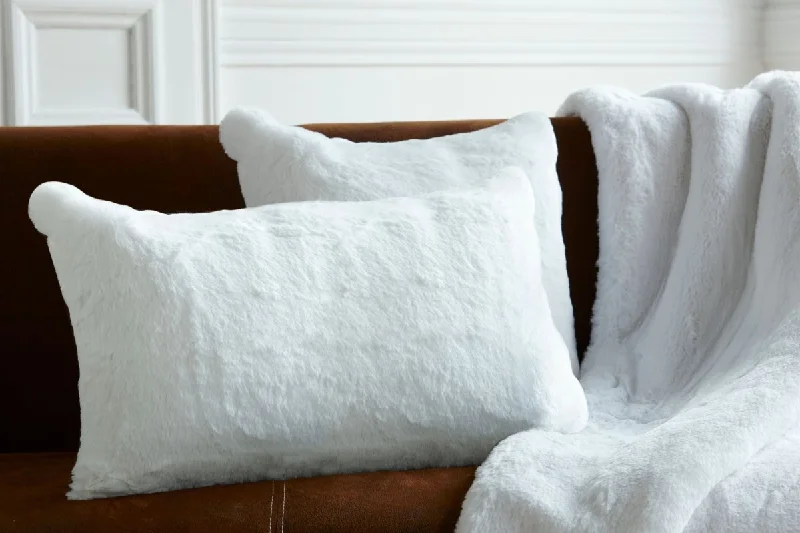 Weekend Deals to Make You Smile White Faux Fur Pillow by Evelyne Prélonge