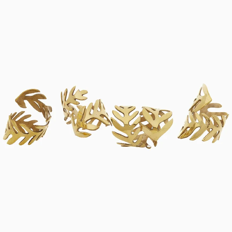 Celebrate the Weekend with Discounts Gold Fern Napkin Rings (Set of 4)