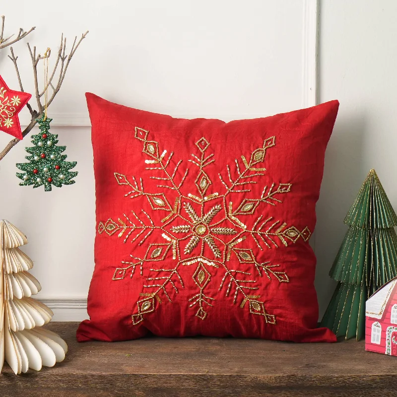 Weekend Savings Galore Golden Snowflake Beaded Decorative Pillow