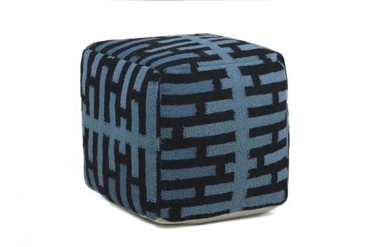 Weekend Savings Bonanza Hand-knitted Contemporary Wool Pouf, Blue