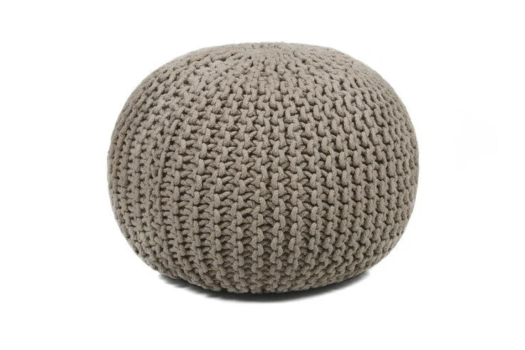Weekend Offers That Shine Hand-knitted Contemporary Cotton Pouf, Brown