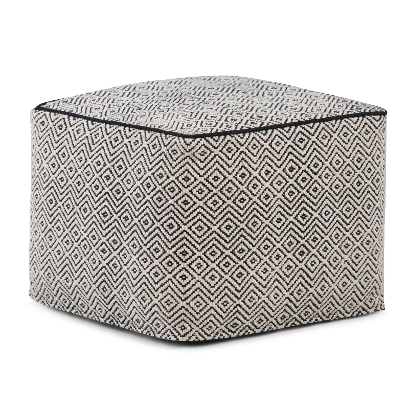 Weekend Offers That Amaze Handwoven Cotton Pouf with Black Piping
