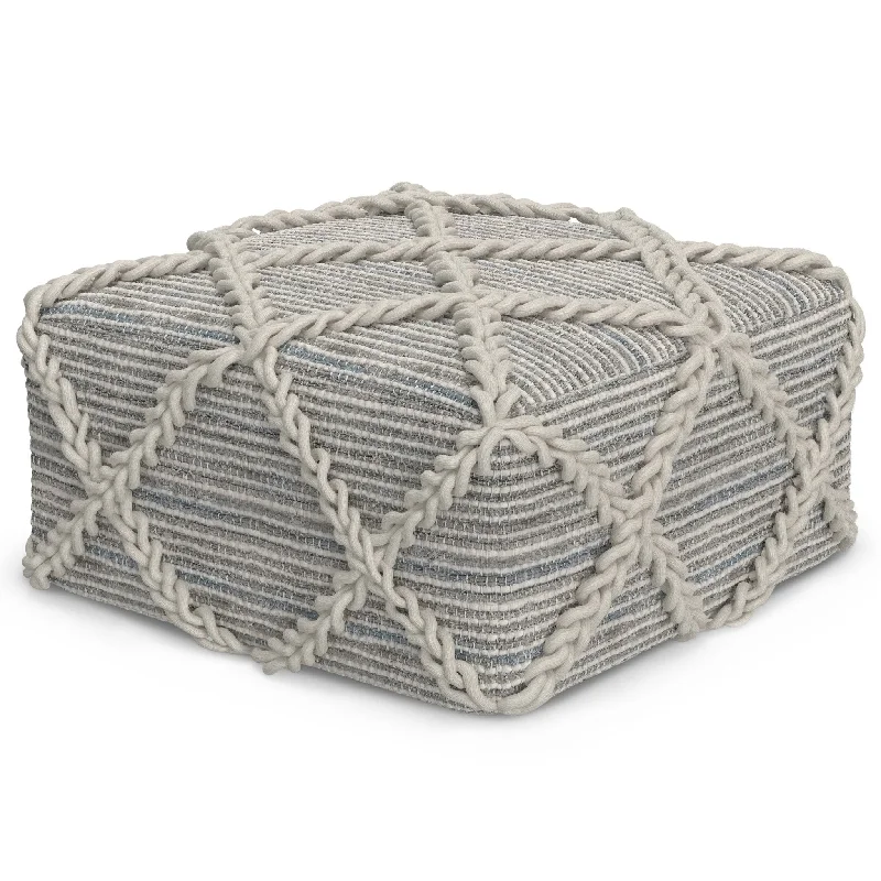 Super Sale Harmonium Square Pouf with Wool and Cotton Woven Diamond Stitching Pattern