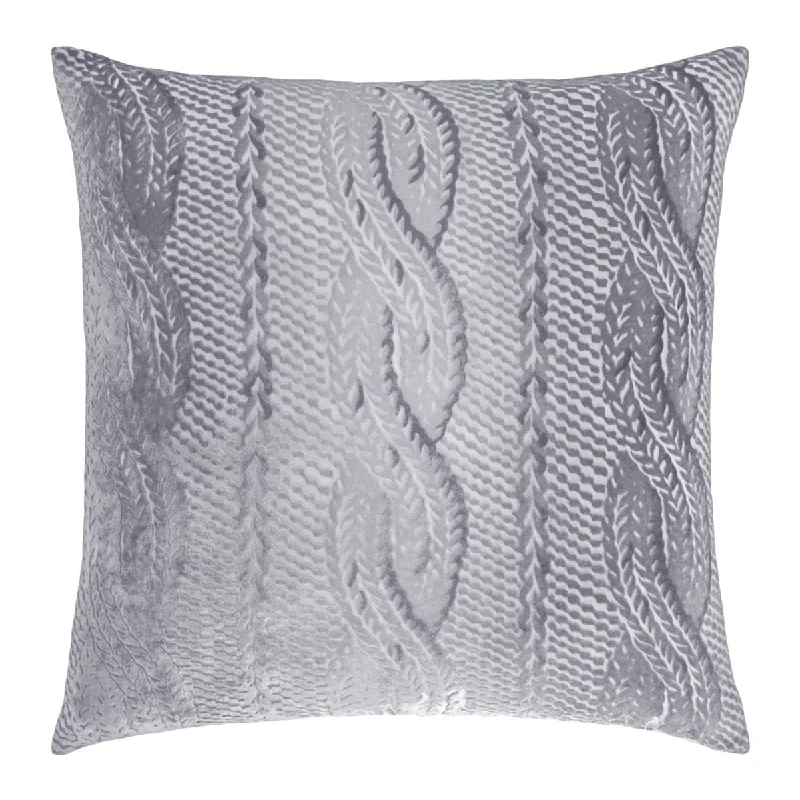 Steals and Deals Silver Grey Cable Knit Velvet Pillow by Kevin O'Brien Studio
