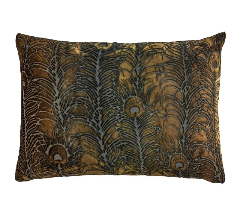 Hurry Up Copper Ivy Peacock Feather Pillow by Kevin O'Brien Studio