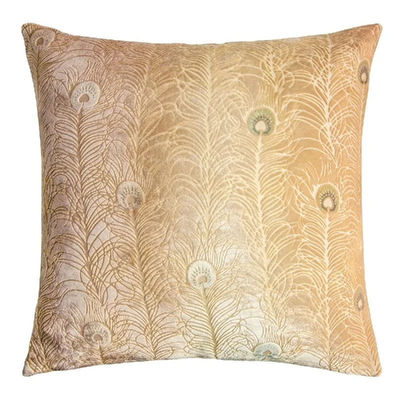 Flash Sale Gold Beige Peacock Feather Pillow by Kevin O'Brien Studio