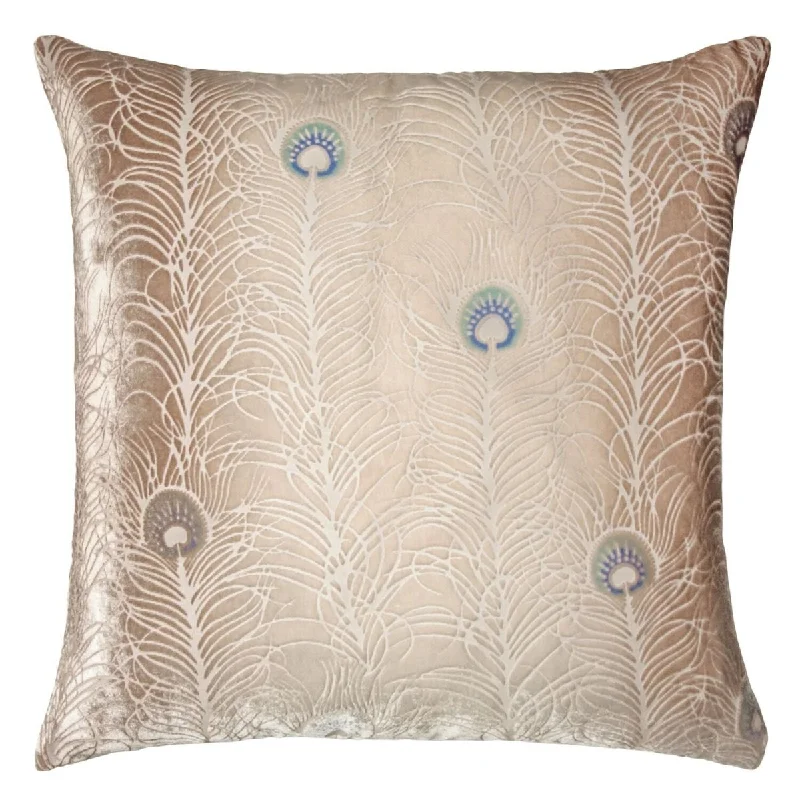 Bonus Offer Latte Peacock Feather Pillow by Kevin O'Brien Studio