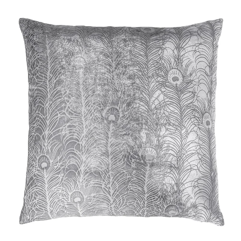 Discount Mania Silver Gray Peacock Feather Pillow by Kevin O'Brien Studio