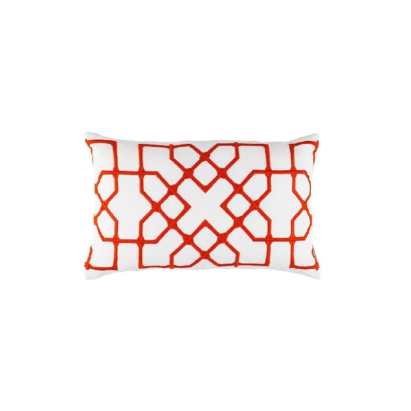 Unwind with Weekend Discounts Franco White & Vermilion Lumbar Pillow by Lili Alessandra