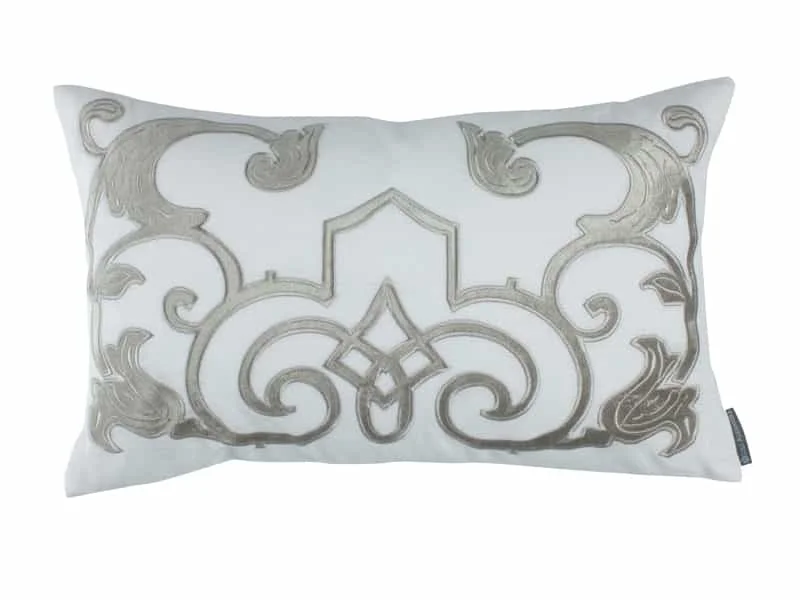 Unmissable Offer Mozart White & Ice Silver Lumbar Pillow by Lili Alessandra