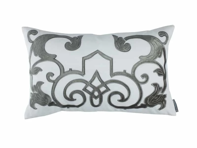 Year-End Clearance Mozart White & Silver Lumbar Pillow by Lili Alessandra