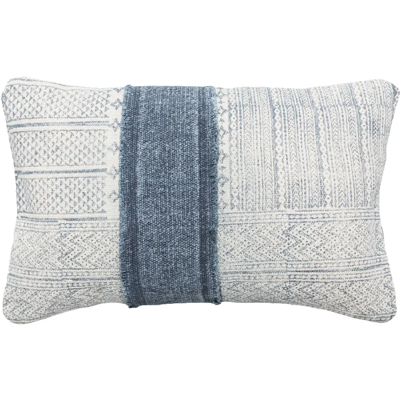 Price Rollback Lola 14 x 22 Block Print Pillow in Cream and Navy Blue