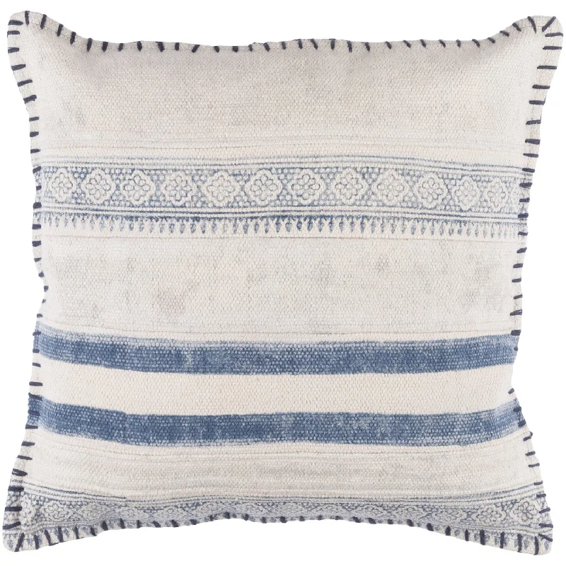 Midnight Madness Lola 20 x 20 Block Print Pillow in Cream and Navy Blue