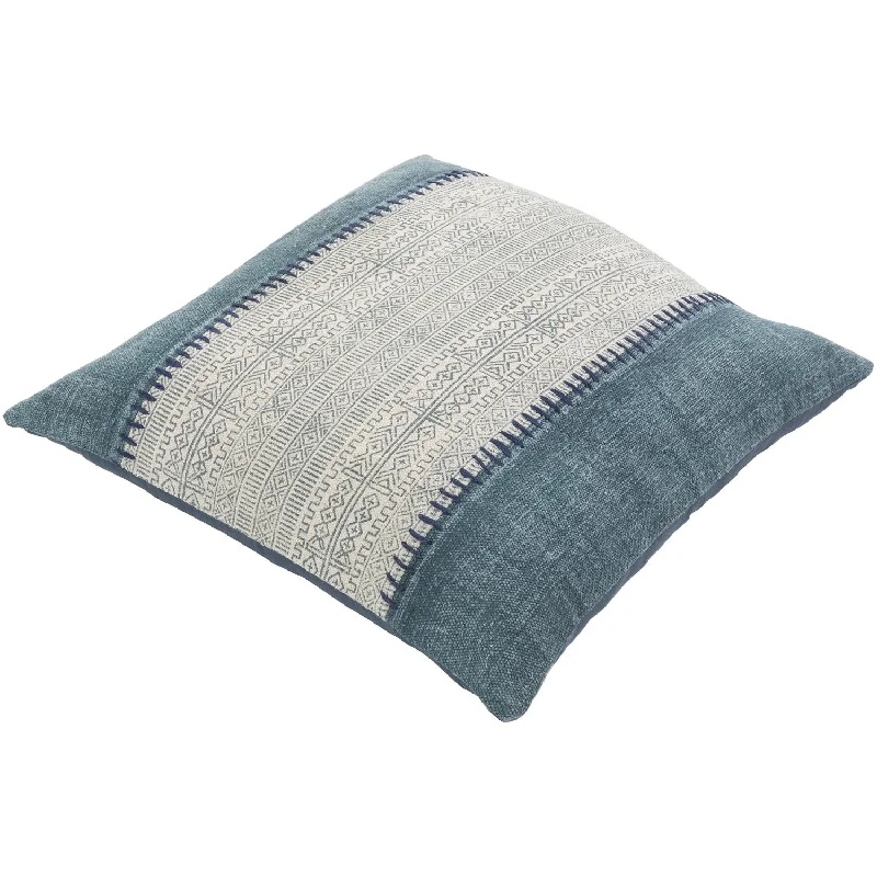 Markdowns Lola 30 x 30 Block Print Pillow in Cream and Navy Blue