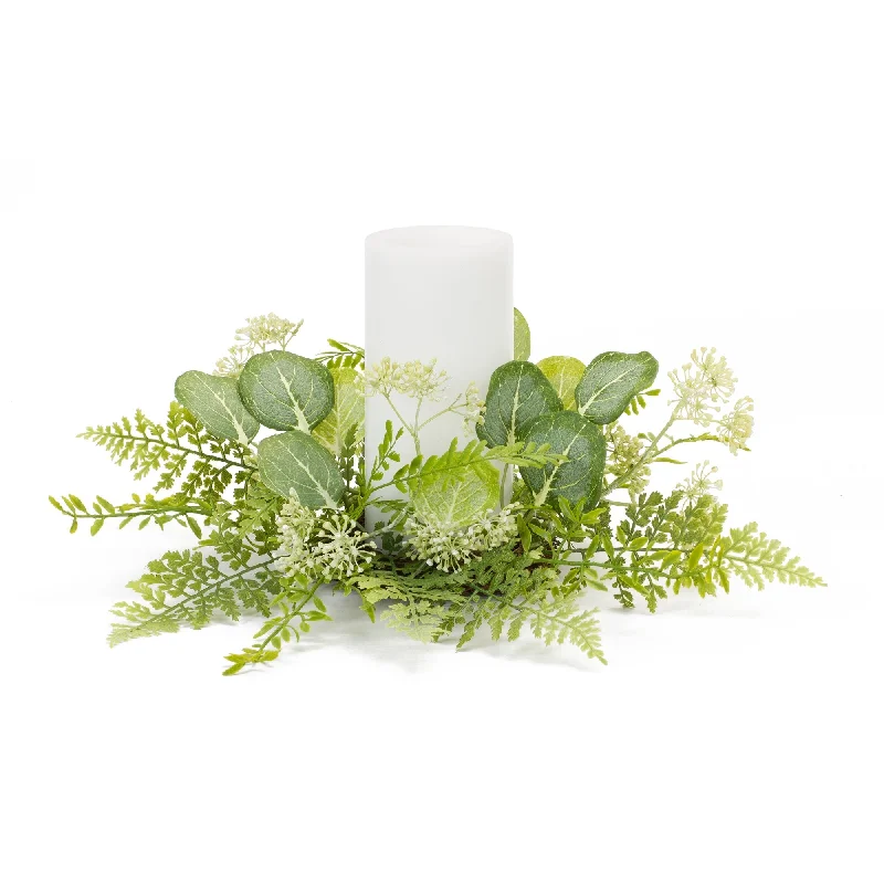Take Advantage Mixed Fern and Eucalyptus Foliage Candle Ring, Set of 4