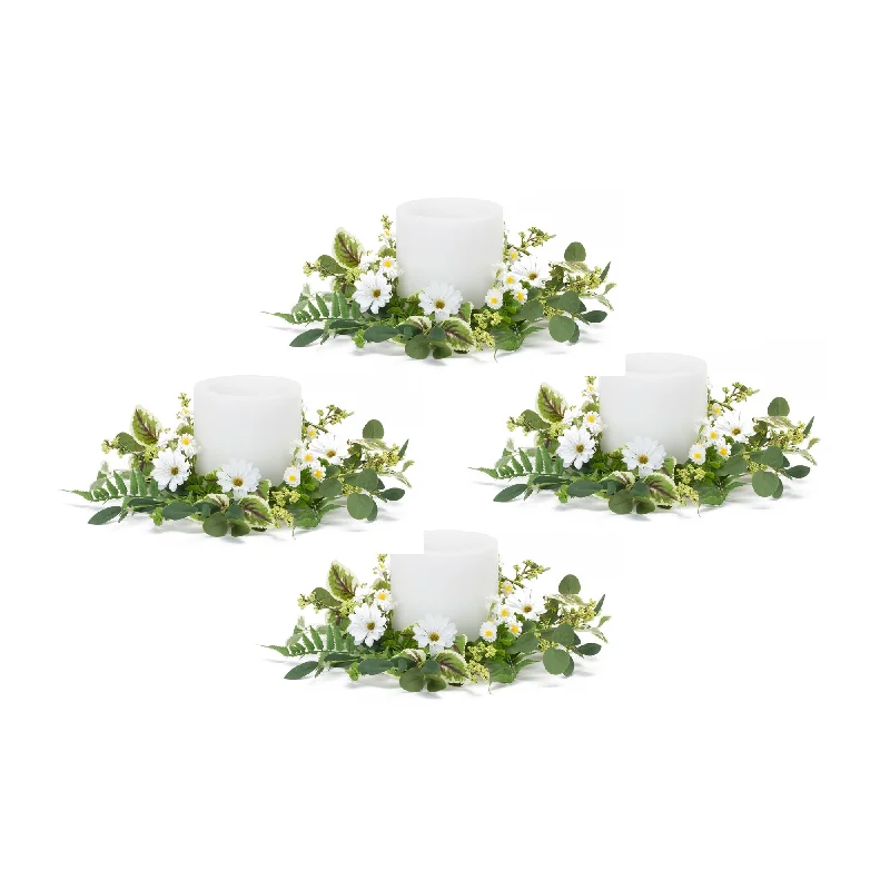 Weekend Savings Fiesta Mixed Foliage and Daisy Candle Ring, Set of 4