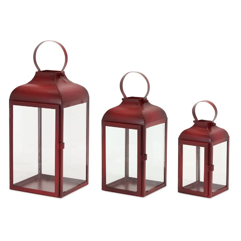 New Arrival Modern Red Metal Lantern, Set of 2