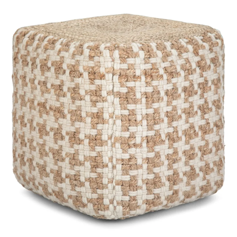 Blowout Sale Multi-functional Cube Pouf with Cotton, Wool and Jute Woven Pattern