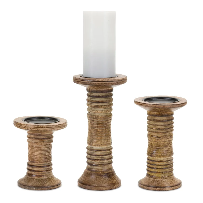 Great Deal Natural Mango Wooden Candle Holder, Set of 3
