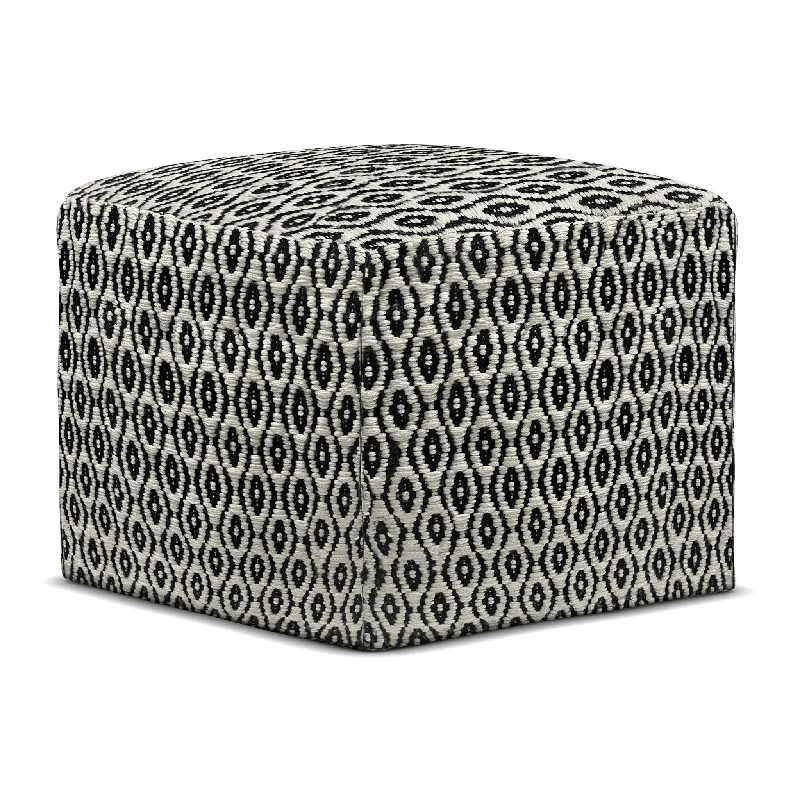 Limited Quantity Outdoor Square Woven Pouf with Geometric Pattern