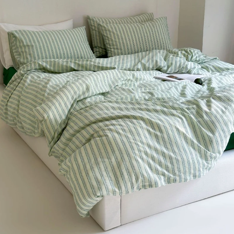 Act Fast Refreshing Stripe Duvet Cover & Pillowcases (Green / Thick Blue)