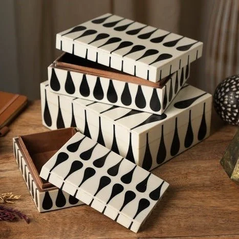 Weekend Discounts to Snag Resin Black & White Teardrop Boxes, Set of 3