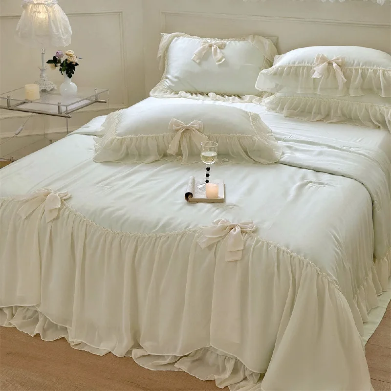 Limited Edition Ribbon Bow Airy Lace Blanket Comforter Set / Mint Green