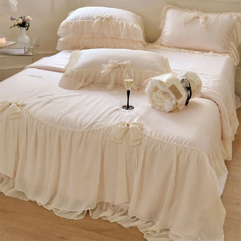 Weekend Deals That Sizzle Ribbon Bow Airy Lace Blanket Comforter Set / Baby Pink