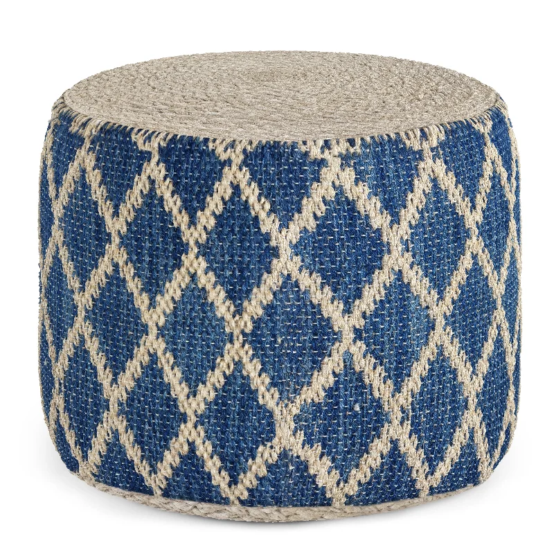 Weekend Discounts to Celebrate Round Pouf with Cotton and Jute Woven Diamond Pattern Weekend Discounts to Celebrate Round Pouf with Cotton and Jute Woven Diamond Pattern