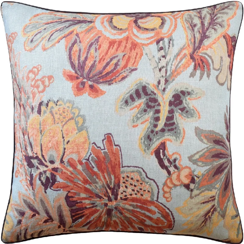 Super Sale Floral Gala Blue & Cinnamon Pillow by Ryan Studio