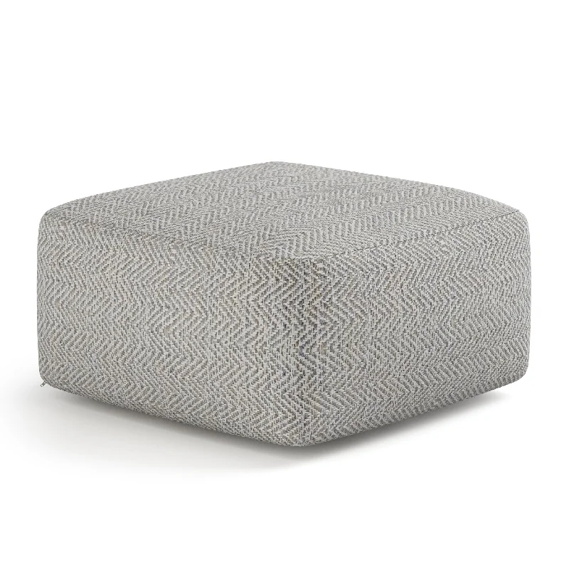 Referral Discount Square Pouf with Mélange Pattern Woven Fabric and Concealed Bottom Zipper