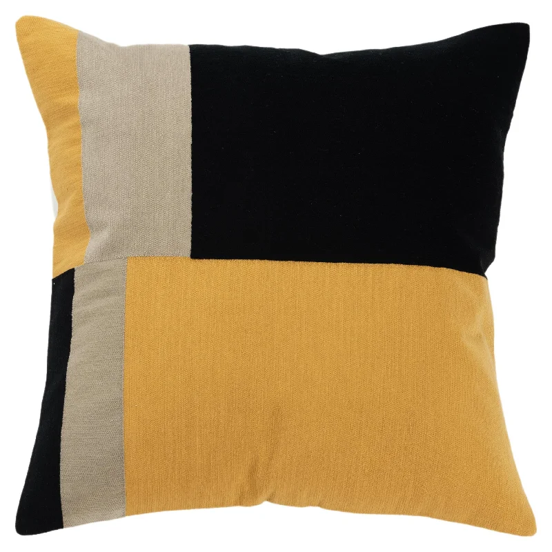 Overstock Sale Color Block Black and Yellow Square Pillow
