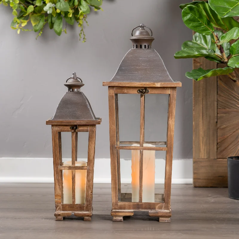 Special Offer Tapered Wood Lantern with Metal Lid (Set of 2)