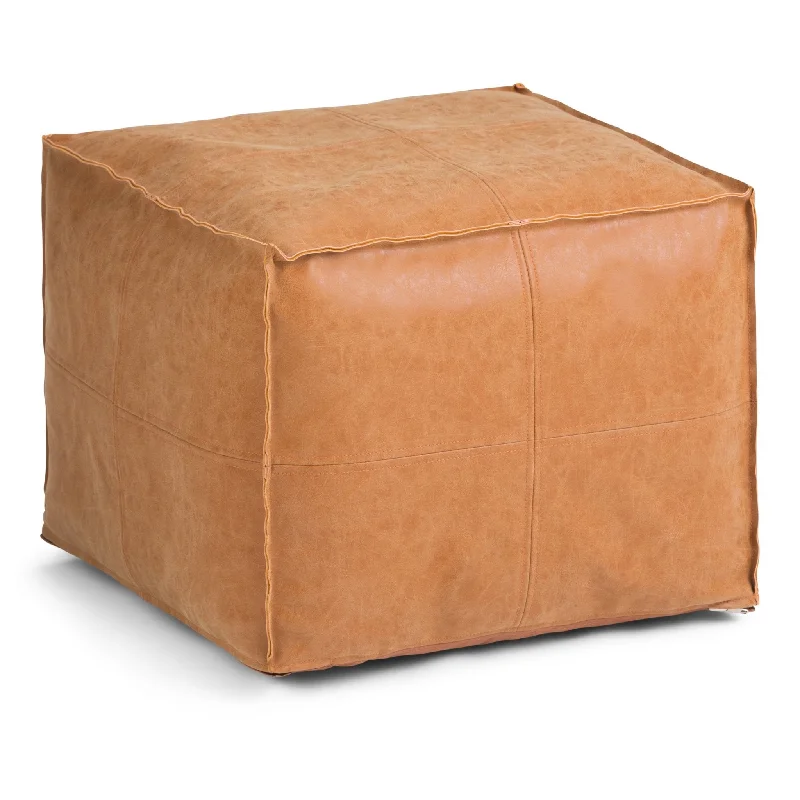 Time-Limited Offer Tranquilize Faux Leather Square Pouf with Top Stitching Detail and Zipper