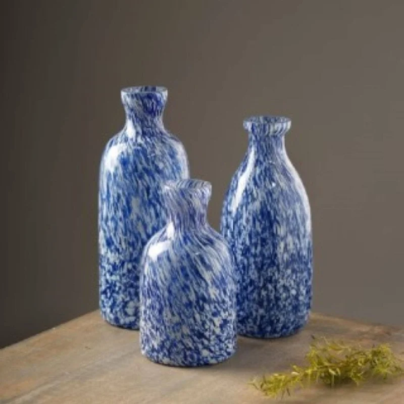 Sale Alert White & Blue Splutter Glass Vase, Small
