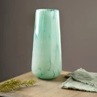 Limited Time White Splutter Green Glass Long Vase